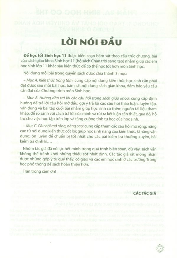 H1 – Để học tốt Sinh học 11 (Bộ sách Chân trời sáng tạo)
