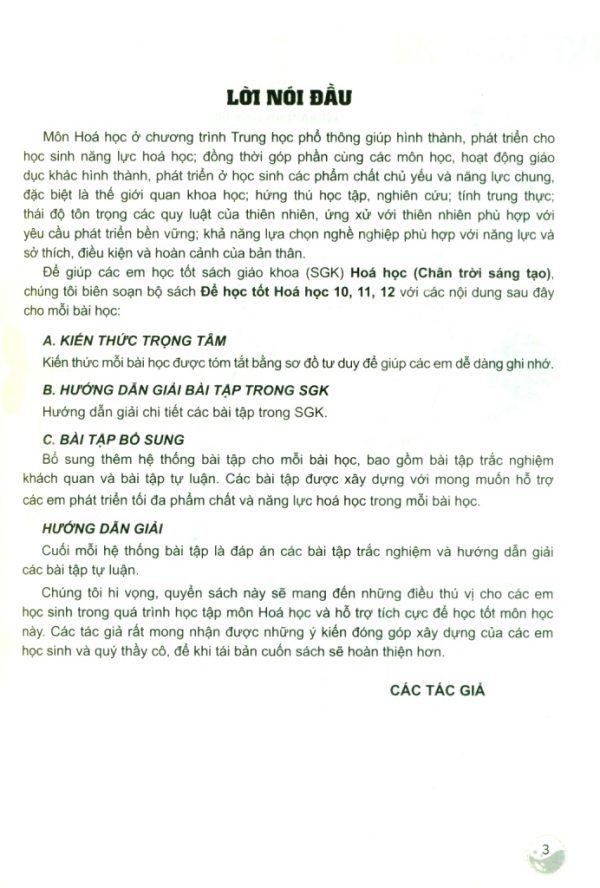 H1 – Để học tốt Hóa học 10 (Bộ sách Chân trời sáng tạo)