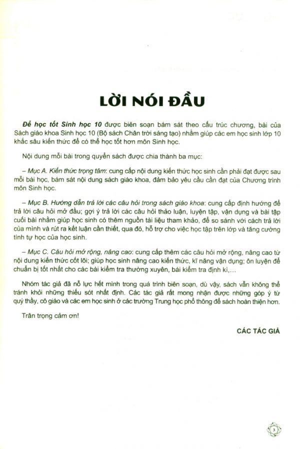 H1 – Để học tốt Sinh học 10 (Bộ sách Chân trời sáng tạo)